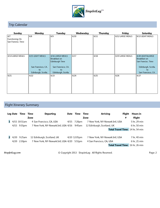Sample StopJetLag VIP Plan